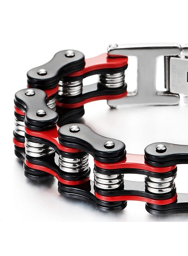 كول ستيل آند بيوند سوار COOLSTEELANDBEYOND المصنوع من الفولاذ المقاوم للصدأ للرجال، على شكل سلسلة دراجات نارية للرجال، وصلة دراجة فضية سوداء حمراء مصقولة للغاية - Image 4