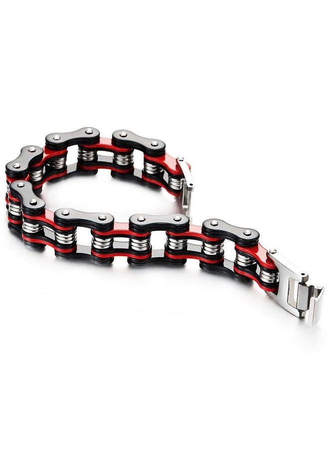 كول ستيل آند بيوند سوار COOLSTEELANDBEYOND المصنوع من الفولاذ المقاوم للصدأ للرجال، على شكل سلسلة دراجات نارية للرجال، وصلة دراجة فضية سوداء حمراء مصقولة للغاية - Image 5