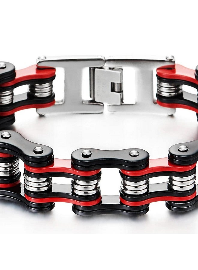 كول ستيل آند بيوند سوار COOLSTEELANDBEYOND المصنوع من الفولاذ المقاوم للصدأ للرجال، على شكل سلسلة دراجات نارية للرجال، وصلة دراجة فضية سوداء حمراء مصقولة للغاية - Image 3