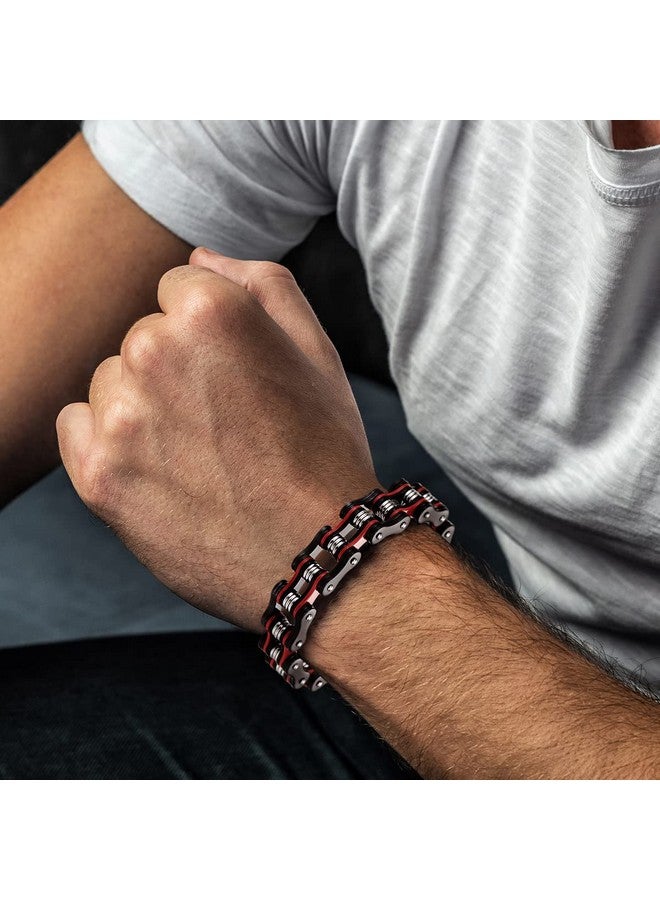 كول ستيل آند بيوند سوار COOLSTEELANDBEYOND المصنوع من الفولاذ المقاوم للصدأ للرجال، على شكل سلسلة دراجات نارية للرجال، وصلة دراجة فضية سوداء حمراء مصقولة للغاية - Image 2