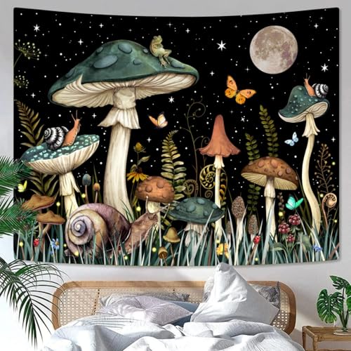 MAKABEE Polyester Mushroom Tree Tapestry Boho Retro Floral Flowers Tapestries Aesthetic Vintage Tapestry Wall Hanging for Bedroom (Mushroom Tree of Life(51inch x 59inch)) - Image 1