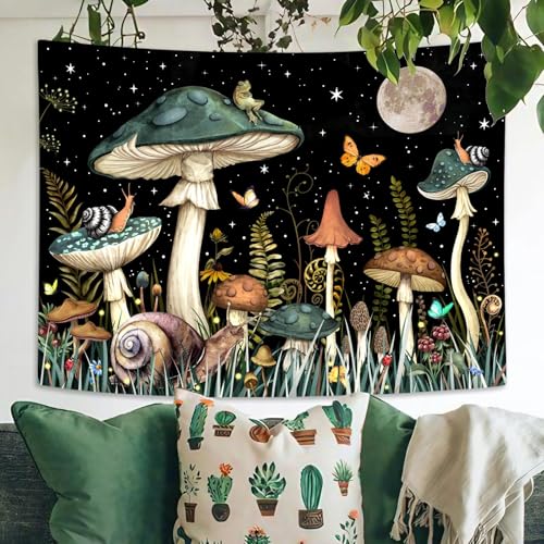 MAKABEE Polyester Mushroom Tree Tapestry Boho Retro Floral Flowers Tapestries Aesthetic Vintage Tapestry Wall Hanging for Bedroom (Mushroom Tree of Life(51inch x 59inch)) - Image 3