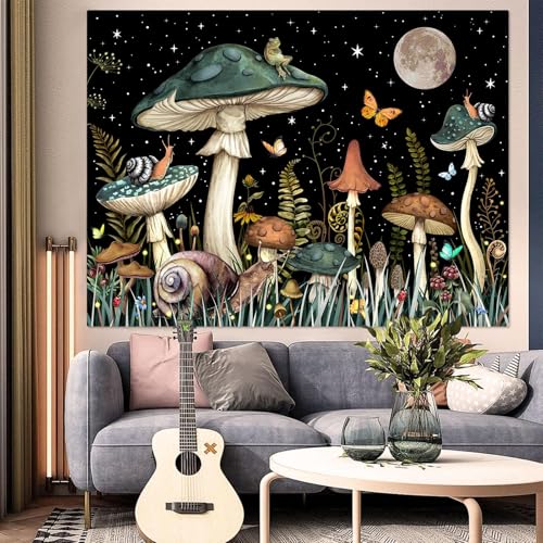 MAKABEE Polyester Mushroom Tree Tapestry Boho Retro Floral Flowers Tapestries Aesthetic Vintage Tapestry Wall Hanging for Bedroom (Mushroom Tree of Life(51inch x 59inch)) - Image 2