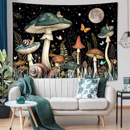 MAKABEE Polyester Mushroom Tree Tapestry Boho Retro Floral Flowers Tapestries Aesthetic Vintage Tapestry Wall Hanging for Bedroom (Mushroom Tree of Life(51inch x 59inch)) - Image 4