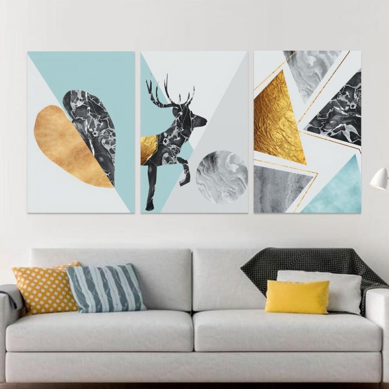 Marktna Three luxurious modern canvas prints with a hollow frame, measuring (90×40), three pieces - Image 1