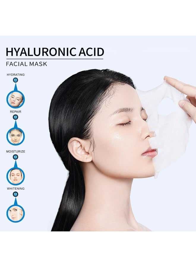 O'Mayln Hyaluronic Acid Facial Mask, Hydrating Repairing Whitening Smoothing Fine Lines Anti-Wrinkle Brightening Face Mask for All Skin Types 10 Pcs - Image 2