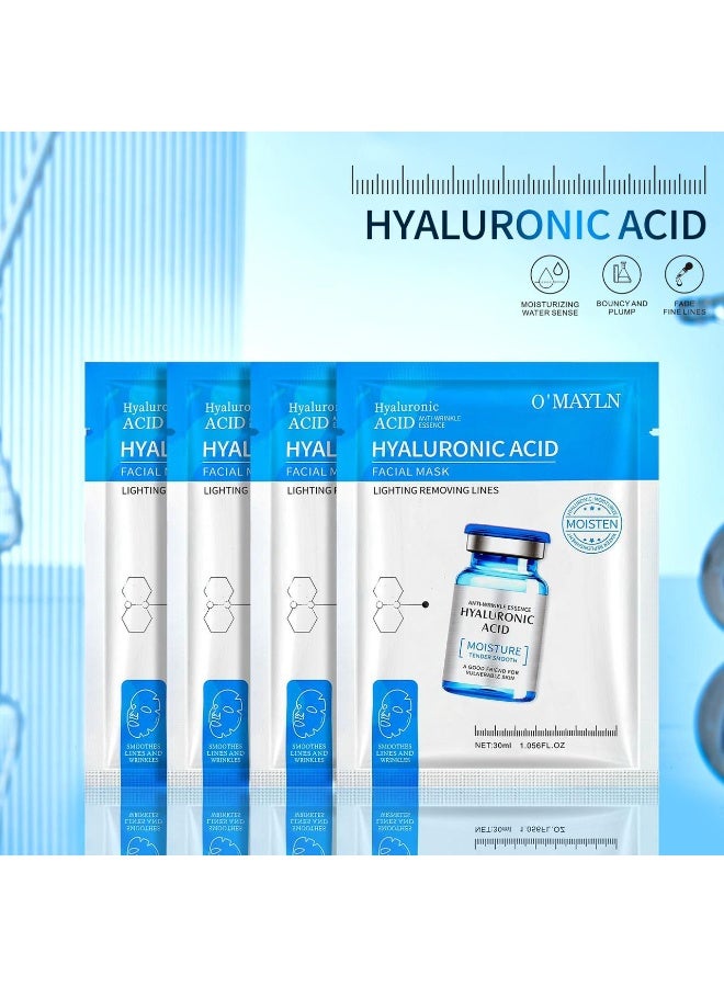 O'Mayln Hyaluronic Acid Facial Mask, Hydrating Repairing Whitening Smoothing Fine Lines Anti-Wrinkle Brightening Face Mask for All Skin Types 10 Pcs - Image 4