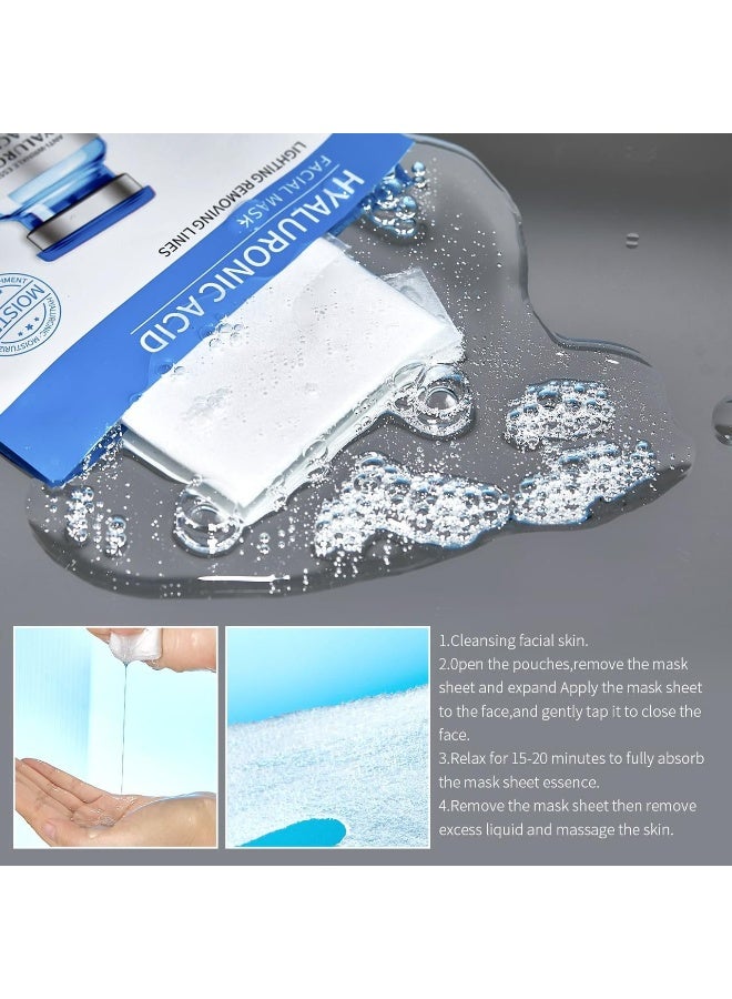 O'Mayln Hyaluronic Acid Facial Mask, Hydrating Repairing Whitening Smoothing Fine Lines Anti-Wrinkle Brightening Face Mask for All Skin Types 10 Pcs - Image 5