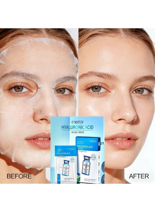 O'Mayln Hyaluronic Acid Face Mask - 10Pcs | Deep Hydration, Skin Brightening, Anti-Wrinkle & Fine Line Smoothing Repair Mask Anti-Aging, Moisturizing & Repairing Sheet Mask for Dry, Sensitive Skin Hyaluronic Acid Mask for All Skin Types - Image 3