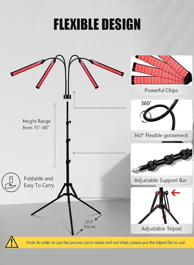 Red Light Therapy Lamp,4 Head Infrared Light Therapy for Body Device with Adjustable Stand-660nm Red Light＆850nm Near Infrared Light Therapy Device for Face,Body,Pain,Skin at Home - Image 3