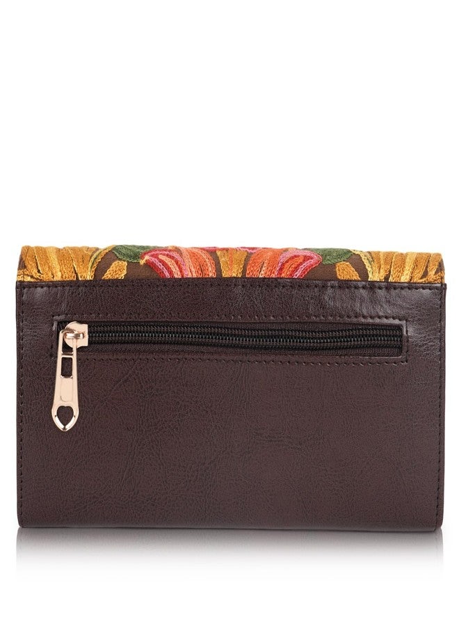 EVEDA Women Gorgeous Embrodeiry Clutch Ladies Party Wedding Purse Bag (Brown) - Image 3
