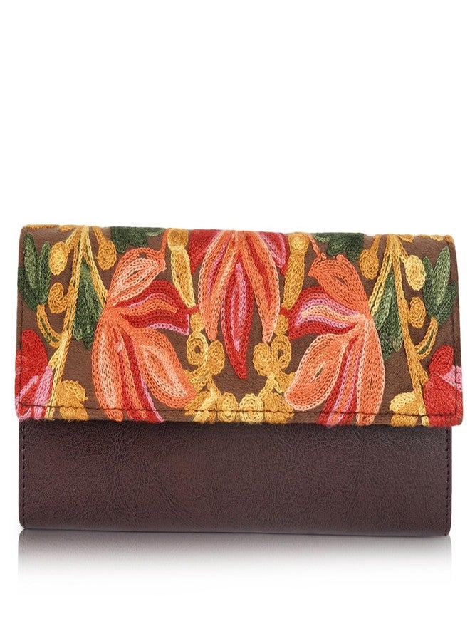 EVEDA Women Gorgeous Embrodeiry Clutch Ladies Party Wedding Purse Bag (Brown) - Image 1