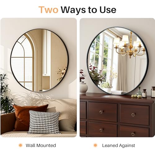 Atilioo Bathroom Mirror for Wall, 20 Inch Round Mirror, Matte Black Metal Framed Circle Vanity Mirror for Bathroom Bedroom Living Room Entryway, Anti-Rust, Tempered Glass, Hanging or Leaning - Image 5