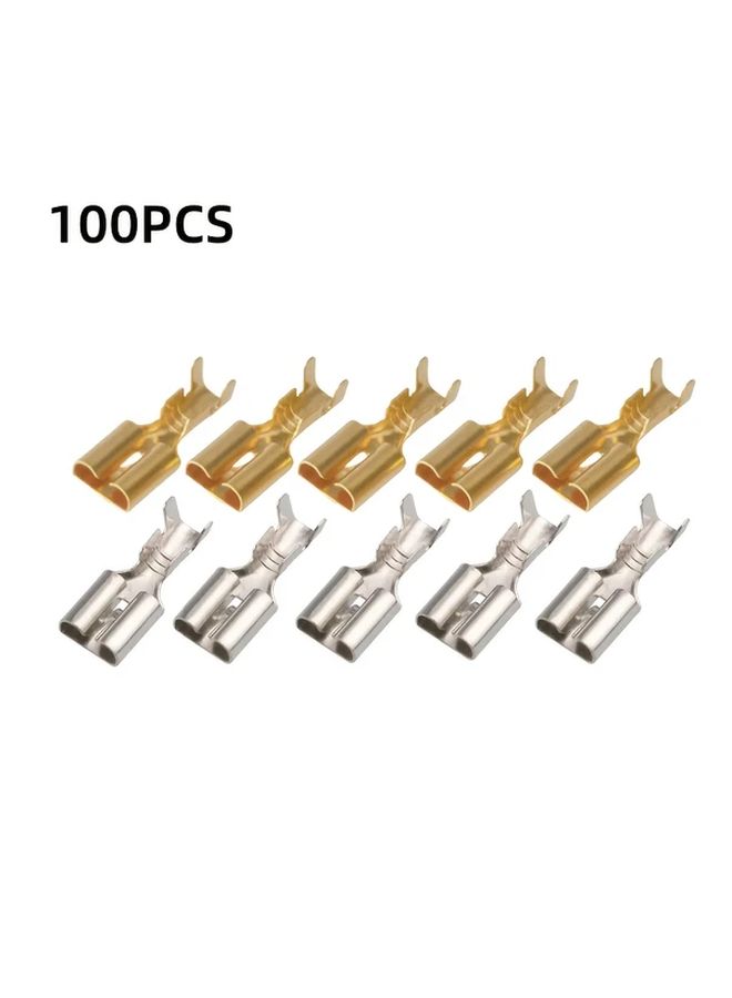 100PCS Golden Spade Terminals Non Insulated Crimp Connector Square Plug Pull Type Automotive - Image 1