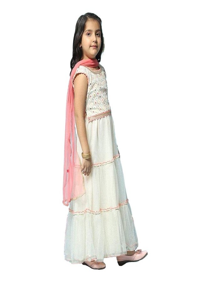 BIBA Girl Embroidery Relaxed Cotton Readymade Lehenga Choli Set (Kw5092_Cream_9) - Image 2