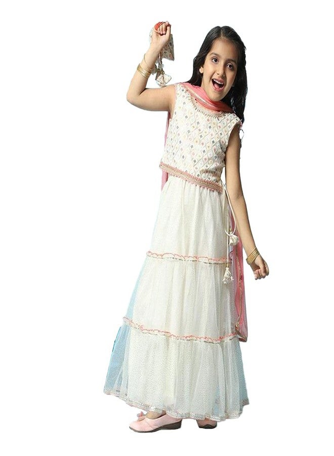 BIBA Girl Embroidery Relaxed Cotton Readymade Lehenga Choli Set (Kw5092_Cream_9) - Image 1