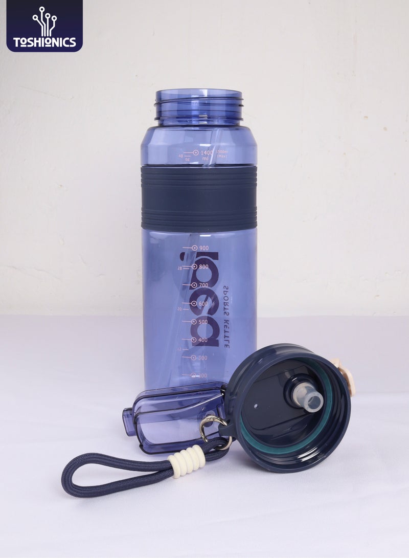 توشيونيكس زجاجة مياه رياضية IdeaKettle مع شفاطة سعة 1500 مل، مصنوعة من البلاستيك الخالي من مادة BPA، مع غطاء قابل للقفل، وحزام حمل، ومؤشر لمستوى الماء بالملليلتر والأونصة، زجاجة مانعة للتسرب وقابلة لإعادة الاستخدام للصالة الرياضية والمدرسة والسفر والمكتب والترطيب في الهواء الطلقزجاجة مياه رياضية IdeaKettle مع شفاطة سعة 1500 مل، مصنوعة من البلاستيك الخالي من مادة BPA، مع غطاء قابل للقفل، وحزام حمل، ومؤشر لمستوى الماء بالملليلتر والأونصة، زجاجة مانعة للتسرب وقابلة لإعادة الاستخدام للصالة الرياضية والمدرسة والسفر والمكتب والترطيب في الهواء الطلق - Image 1