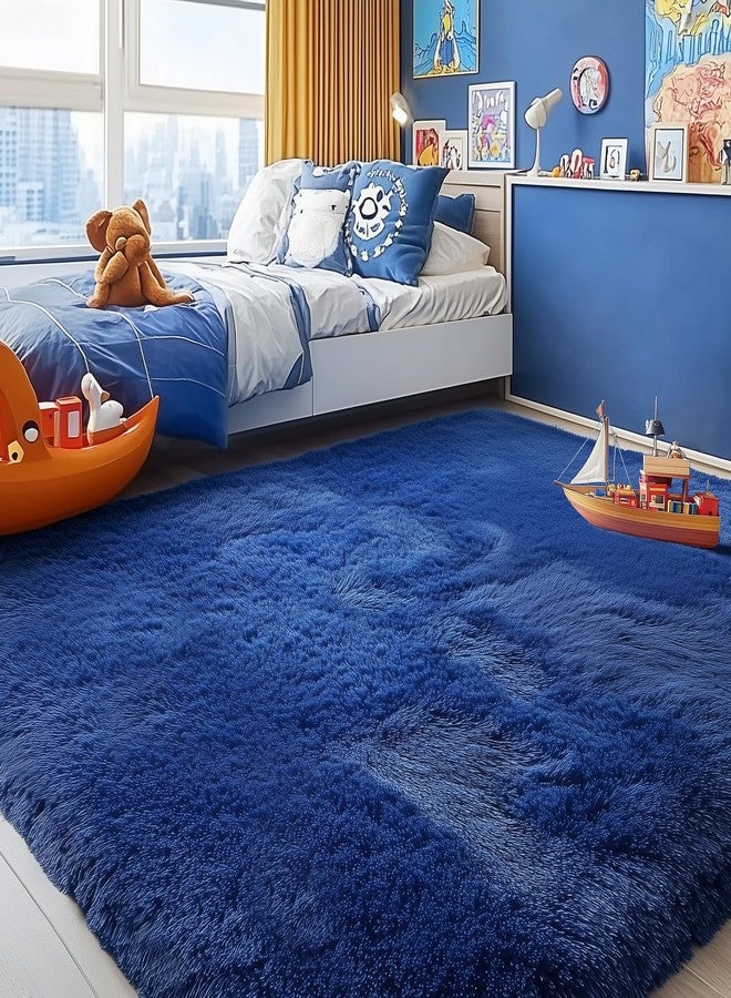 PAGISOFE Blue Rug 4x6 Ft Fluffy Shag Rugs for Bedroom Soft Fuzzy Shaggy Blue Rugs for Living Room Carpet Nursery Floor Boys Room Dorm Rug Kids Playroom Navy Area Rug Teen Home Decor - Image 2