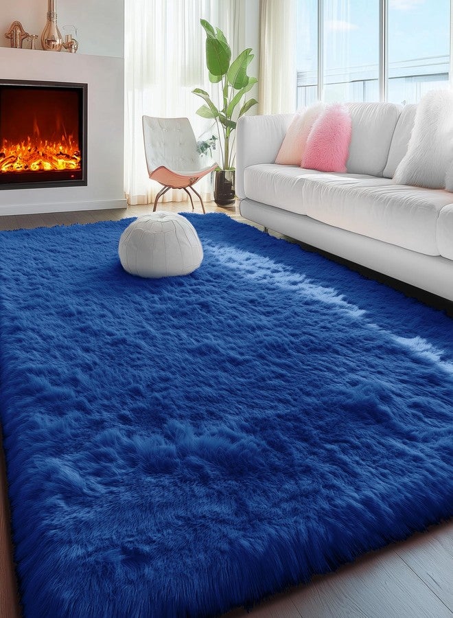 PAGISOFE Blue Rug 4x6 Ft Fluffy Shag Rugs for Bedroom Soft Fuzzy Shaggy Blue Rugs for Living Room Carpet Nursery Floor Boys Room Dorm Rug Kids Playroom Navy Area Rug Teen Home Decor - Image 4