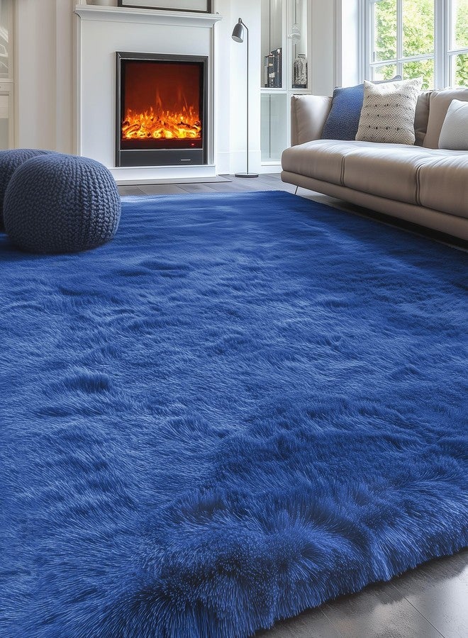PAGISOFE Blue Rug 4x6 Ft Fluffy Shag Rugs for Bedroom Soft Fuzzy Shaggy Blue Rugs for Living Room Carpet Nursery Floor Boys Room Dorm Rug Kids Playroom Navy Area Rug Teen Home Decor - Image 1