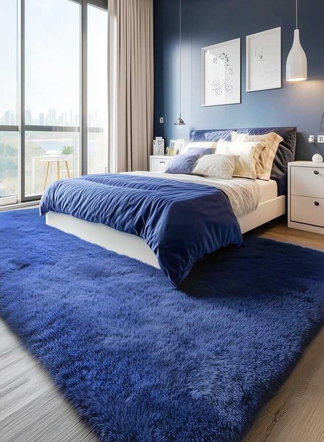 PAGISOFE Blue Rug 4x6 Ft Fluffy Shag Rugs for Bedroom Soft Fuzzy Shaggy Blue Rugs for Living Room Carpet Nursery Floor Boys Room Dorm Rug Kids Playroom Navy Area Rug Teen Home Decor - Image 5