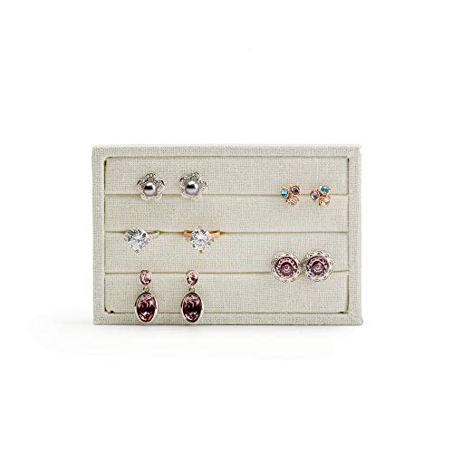Oirlv linen 3 Slots Ring Earrings Display Trays Showcase Jewelry Organizer (creamy-white,rectangle) - Image 4