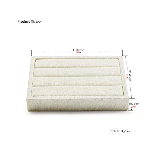 Oirlv linen 3 Slots Ring Earrings Display Trays Showcase Jewelry Organizer (creamy-white,rectangle) - Image 5