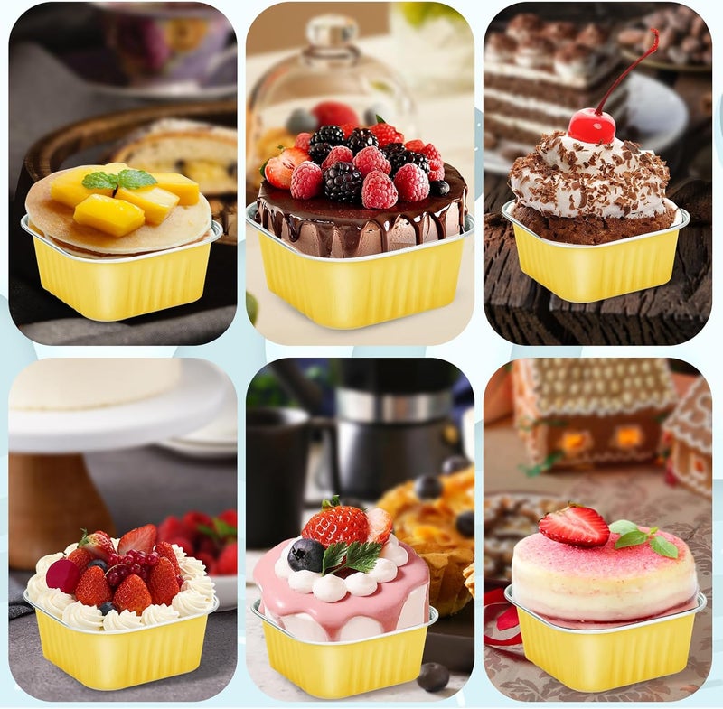 ylnurac 30 عبوة 5 أونص قوالب كعك ذهبية صغيرة مع أغطية أكواب خبز قوالب ألمنيوم ، حاويات حلوى فردية للبيع ، حفلات ، نزهات - Image 4