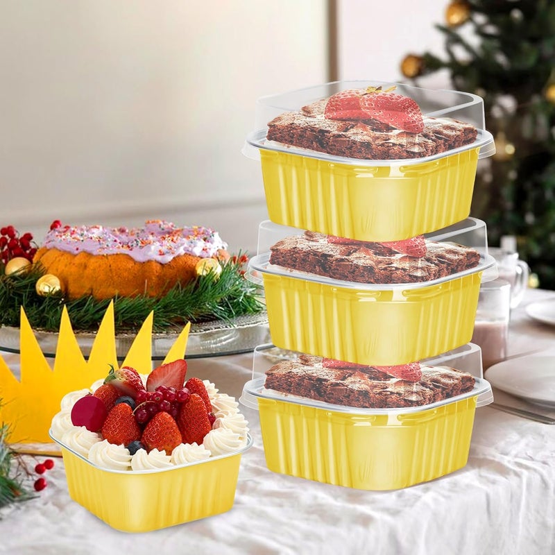 ylnurac 30 عبوة 5 أونص قوالب كعك ذهبية صغيرة مع أغطية أكواب خبز قوالب ألمنيوم ، حاويات حلوى فردية للبيع ، حفلات ، نزهات - Image 2