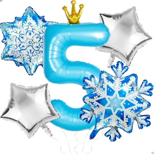 Florisland Frozen 5th Birthday Party Decorations Balloon 40 Elsa 5 Balloon with Crown SnowFlake Foil Mylar Balloons for Princess Anna Elsa Frozen Theme Birthday Supplies Birthday Decorations Party Favors - Image 1