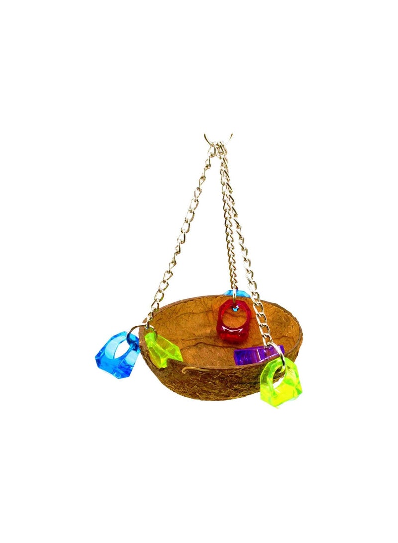 GGOOT Parrot Coconut Swing Toy Birdcage Hanging Basket Perch Hut Bird Foraging Feeder Toy for Canary Budgerigar Cockatiel - Image 1