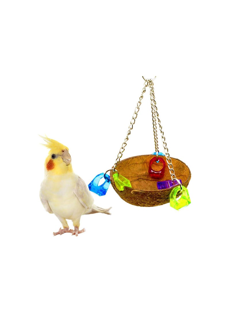GGOOT Parrot Coconut Swing Toy Birdcage Hanging Basket Perch Hut Bird Foraging Feeder Toy for Canary Budgerigar Cockatiel - Image 2