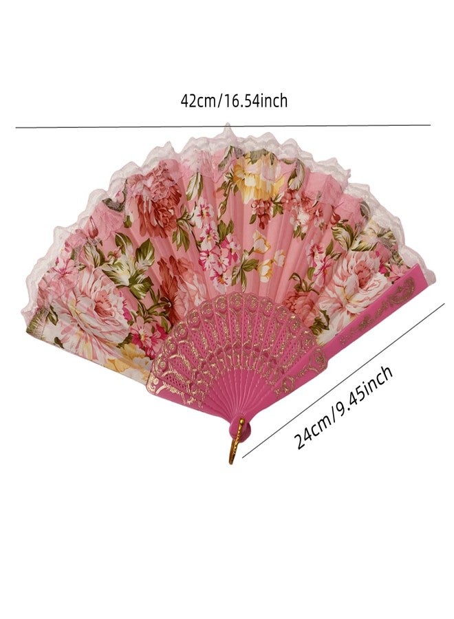 sehtorry 4 Pack Spanish Style Floral Folding Fans Ladies Lace Handheld Fans for Party Wedding Dancing and Home Decoration - Image 3