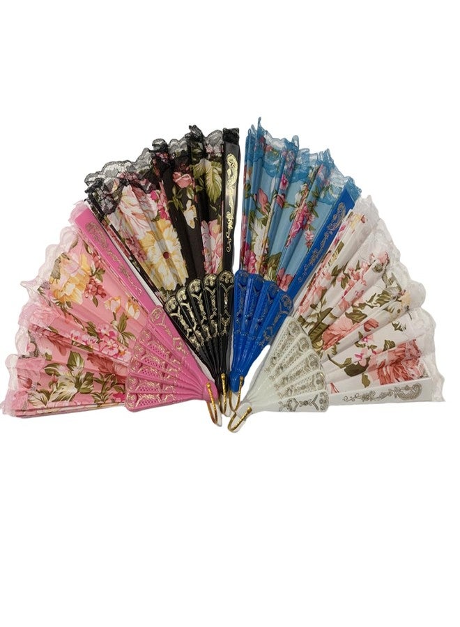 sehtorry 4 Pack Spanish Style Floral Folding Fans Ladies Lace Handheld Fans for Party Wedding Dancing and Home Decoration - Image 2