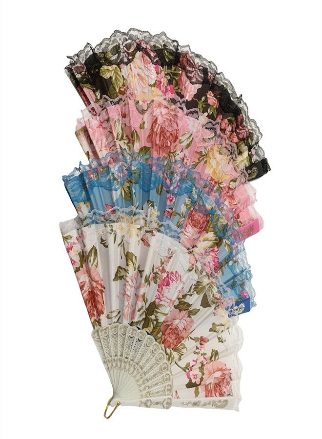 sehtorry 4 Pack Spanish Style Floral Folding Fans Ladies Lace Handheld Fans for Party Wedding Dancing and Home Decoration - Image 1