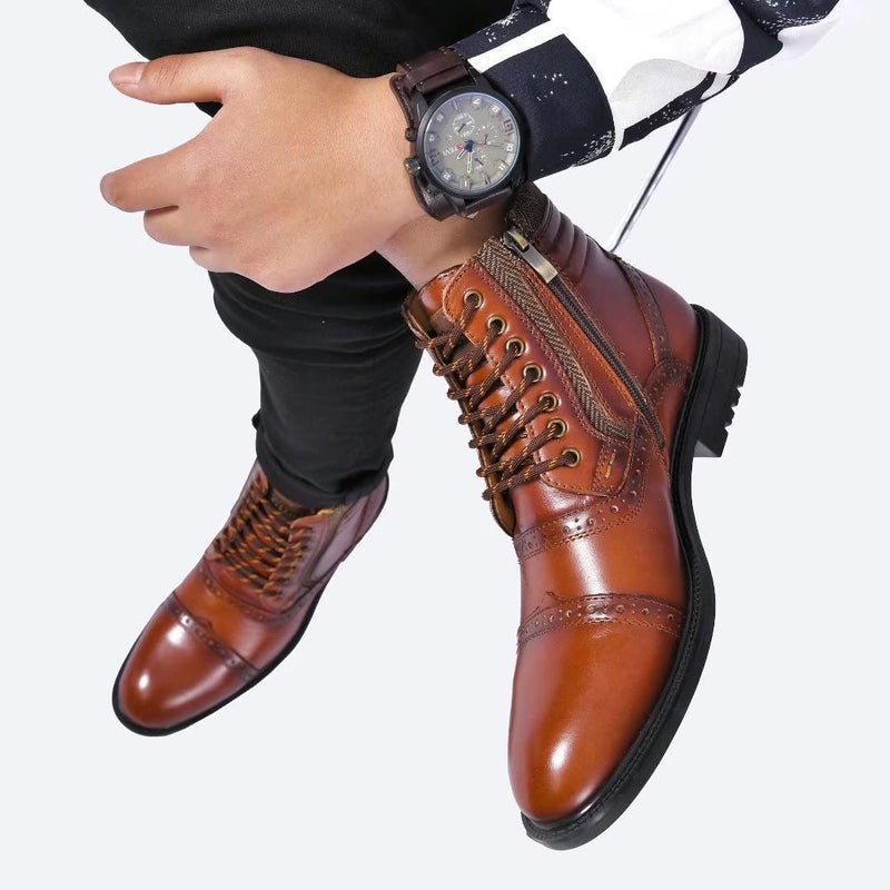 Arkbird Leather Oxfords, Stylish and Comfort Chelsea Ankle Boots with Zipper Reddish-Brown 9 - Image 2