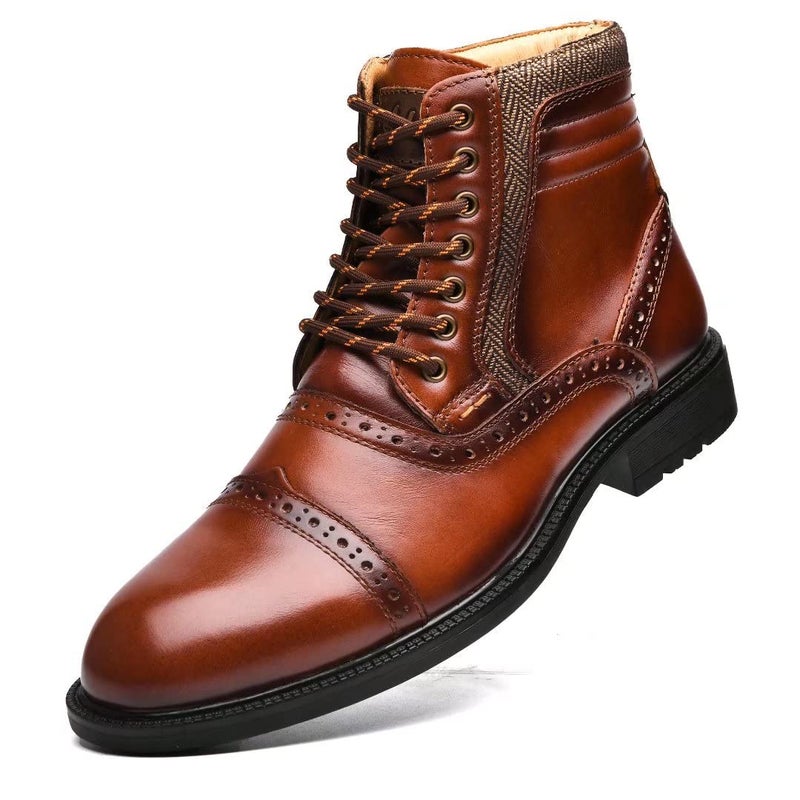 Arkbird Leather Oxfords, Stylish and Comfort Chelsea Ankle Boots with Zipper Reddish-Brown 9 - Image 1