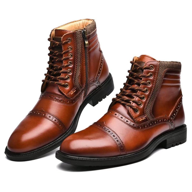Arkbird Leather Oxfords, Stylish and Comfort Chelsea Ankle Boots with Zipper Reddish-Brown 9 - Image 3