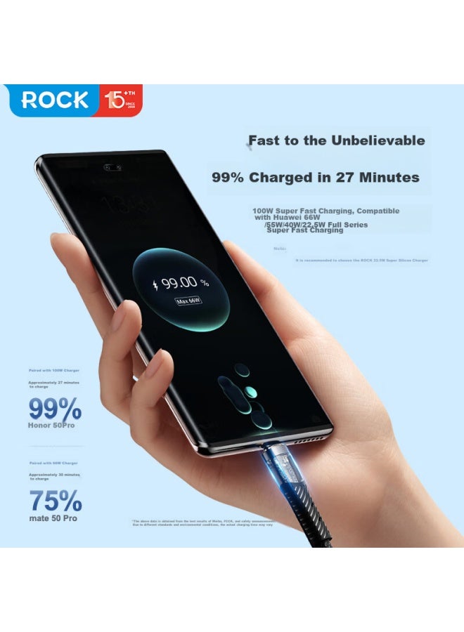 Rock Apple 16/15 Charging Cable, Dual Type-c Data Cable, Pd100w Fast Charging, 5a Car Charger, For Iphone 15/16 Pro Max, Tablet, Laptop, Huawei, Honor, Purple - Image 3