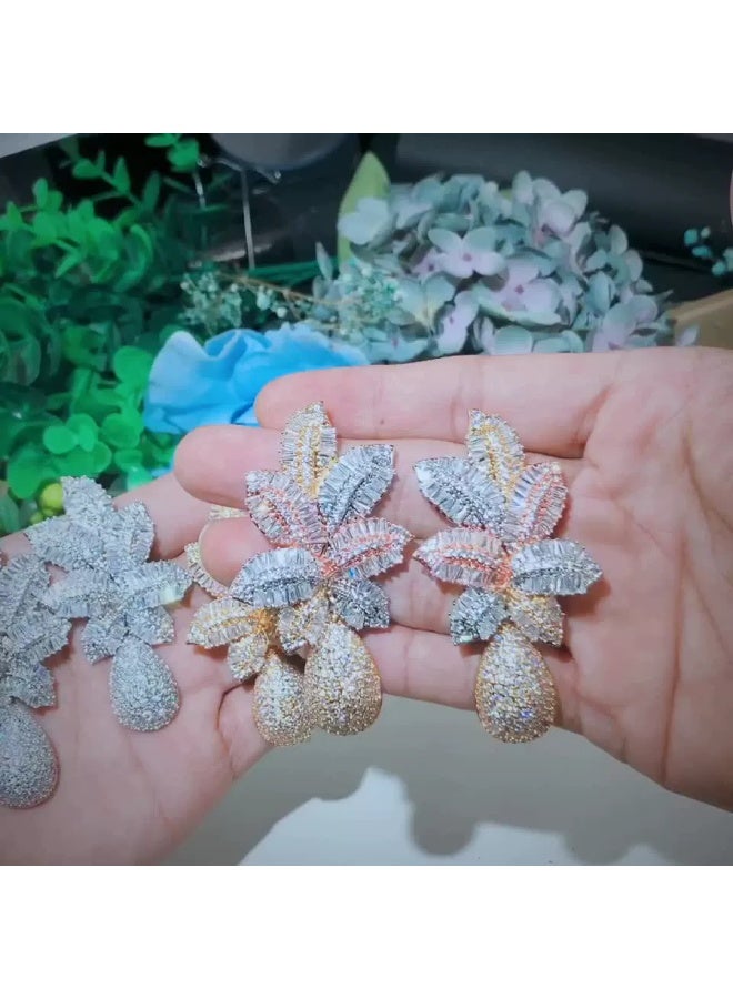 Ciara S925 silver needle European and American atmospheric ladder cubic zirconia three color electroplated earrings tropical pineapple earrings - Image 2