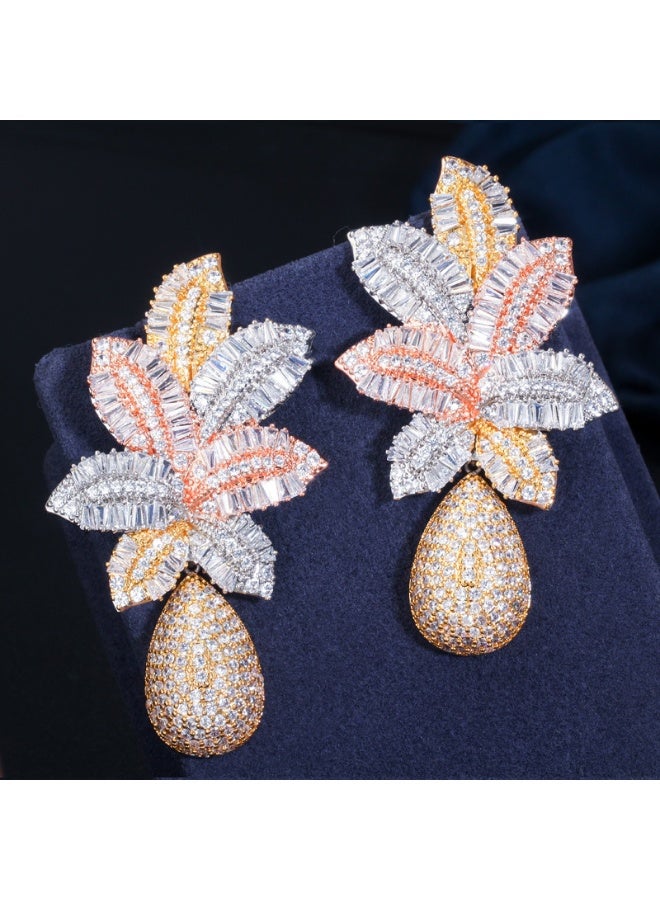 Ciara S925 silver needle European and American atmospheric ladder cubic zirconia three color electroplated earrings tropical pineapple earrings - Image 3