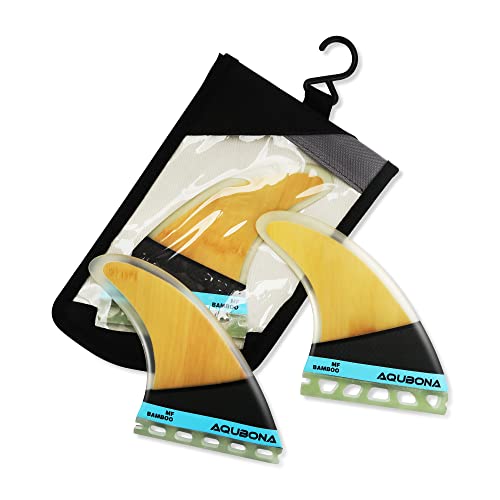 AQUBONA Large (MF) Fin Sets Bamboo Fiberglass Performance Surfboard Fins - Single Tab or Twin Tab Surfboards-with Fin Bag Key Screw - Image 1