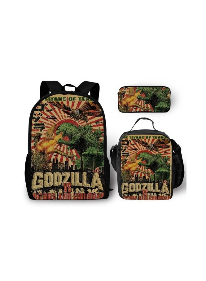 Godzilla New Godzilla Student Backpack Three-piece Set 29*16*42cm