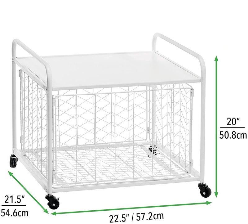 INDIAN DECOR INDIAN DECOR 36790 Steel 2Tier Storage Stand for Mini Fridge Rolling Cart with EasyGrip Handles Chevron Wire Sliding Drawer Basket Metal Frame Swivel Rotating Wheels White  - Image 2