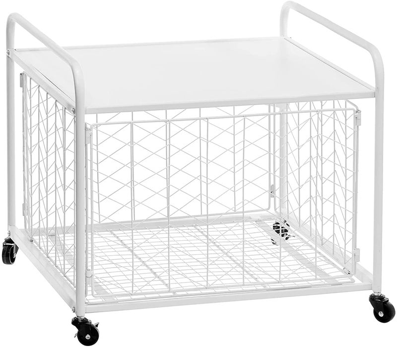 INDIAN DECOR INDIAN DECOR 36790 Steel 2Tier Storage Stand for Mini Fridge Rolling Cart with EasyGrip Handles Chevron Wire Sliding Drawer Basket Metal Frame Swivel Rotating Wheels White  - Image 5