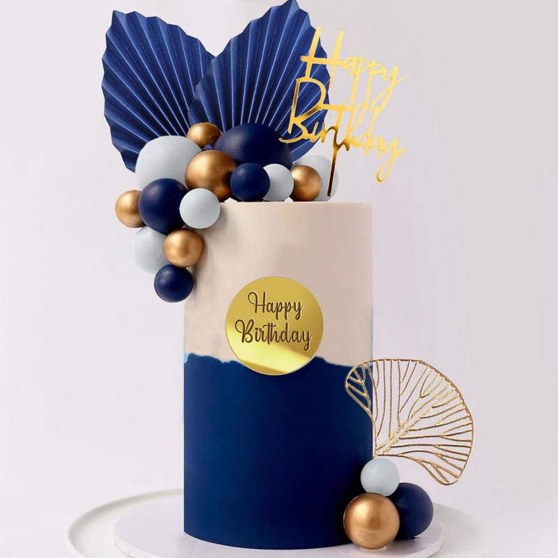 LEFUBABY Blue White Gold Balls Cake Toppers Balls Birthday Cake Decorations for Birthday Boho Wedding Baby Shower Party Decoration (Blue White Gold) - Image 4