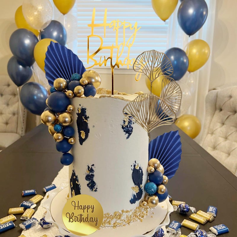 LEFUBABY Blue White Gold Balls Cake Toppers Balls Birthday Cake Decorations for Birthday Boho Wedding Baby Shower Party Decoration (Blue White Gold) - Image 3