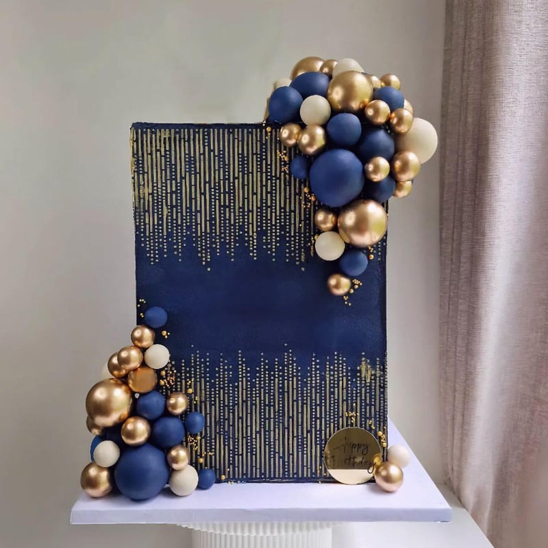 LEFUBABY Blue White Gold Balls Cake Toppers Balls Birthday Cake Decorations for Birthday Boho Wedding Baby Shower Party Decoration (Blue White Gold) - Image 5