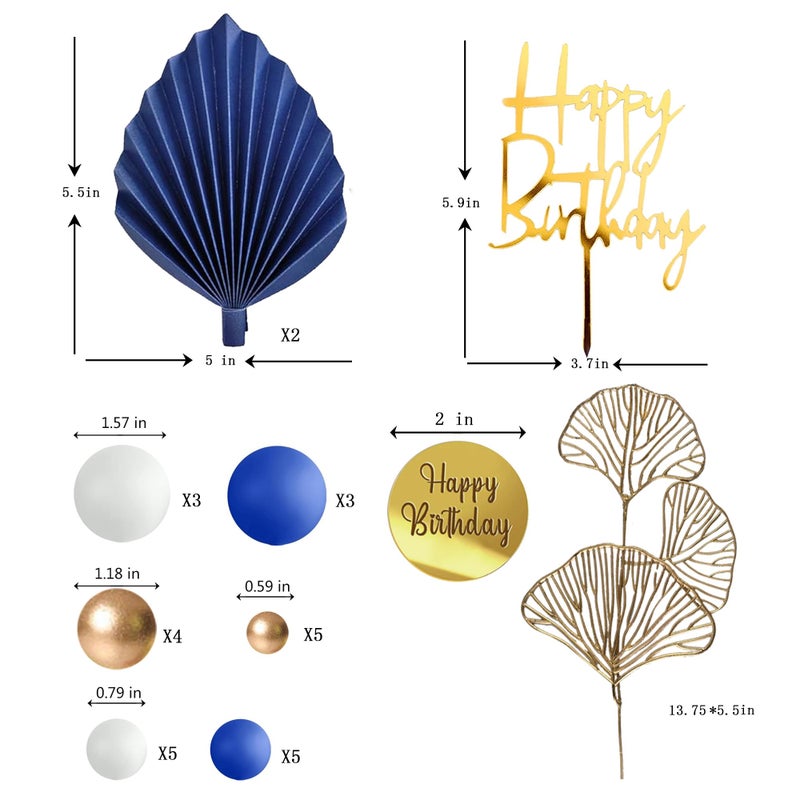 LEFUBABY Blue White Gold Balls Cake Toppers Balls Birthday Cake Decorations for Birthday Boho Wedding Baby Shower Party Decoration (Blue White Gold) - Image 2