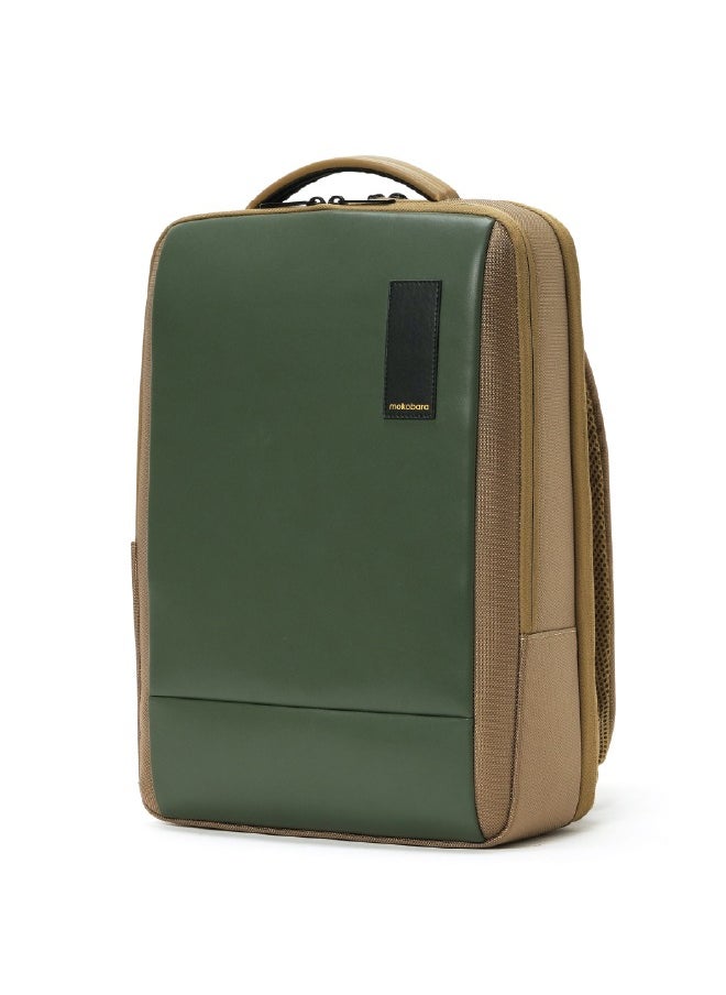 Mokobara MOKOBARA The Element Backpack | Laptop Up to 15.6 Inches, 18L Capacity | Durable Nylon and Vegan Leather, Water Resistant | Ideal for Travel, Office, Students | Ergonomic, Padded Straps | Green and Brown  - Image 1